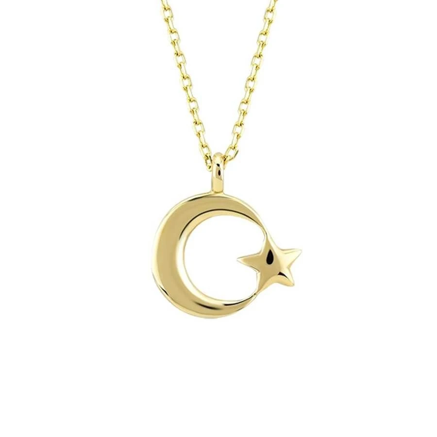 Altın Ay Yıldız Dolgulu Kolye - 2