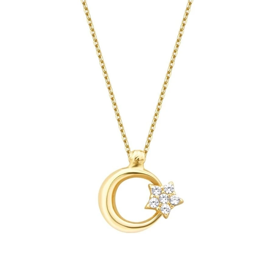 Altın Ay Yıldız Taşlı Kolye - 2