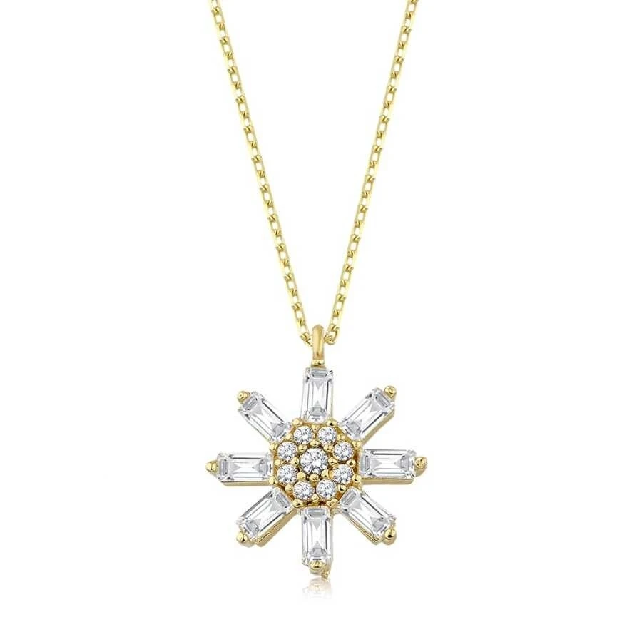 Altın Baget Çiçek Kolye - 1