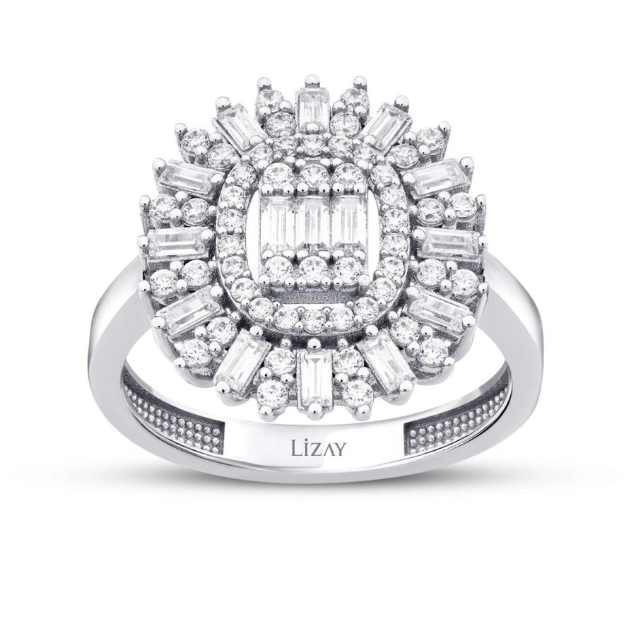 Altın Baget Taşlı Halo Yüzük - 1