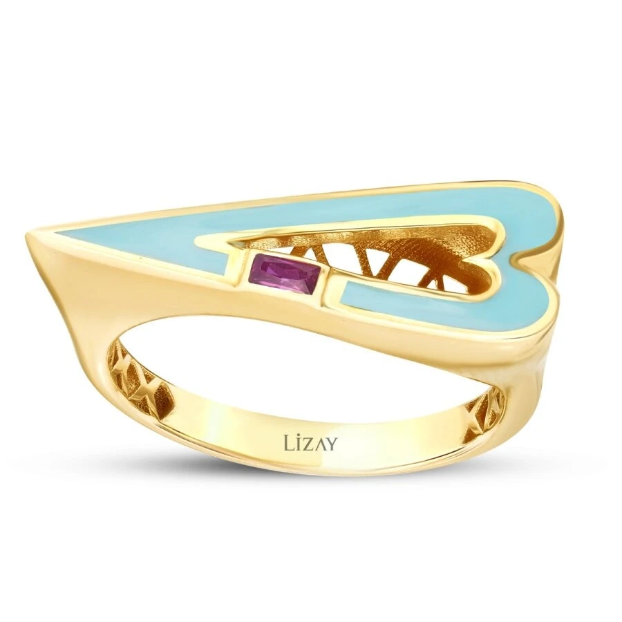 Altın Baget Taşlı Kalp Yüzük - 1