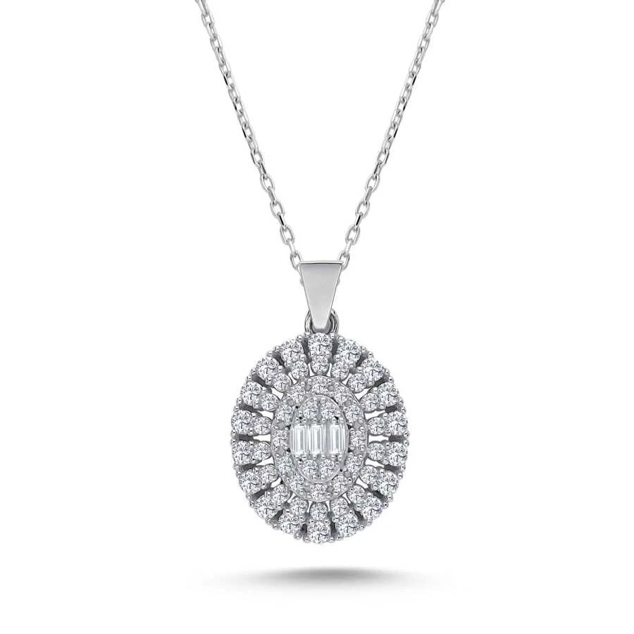 Altın Baget Taşlı Oval Kolye - 1