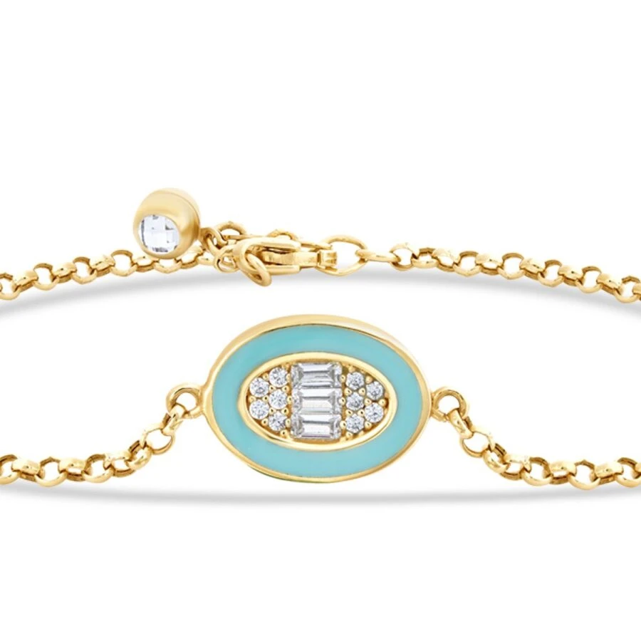 Altın Bagetli Mavi Mineli Bileklik - 2