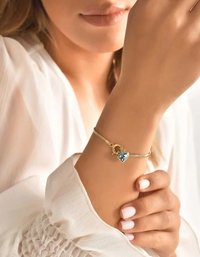 Altın Balık Sırtı Kalp Charm Bileklik - 2