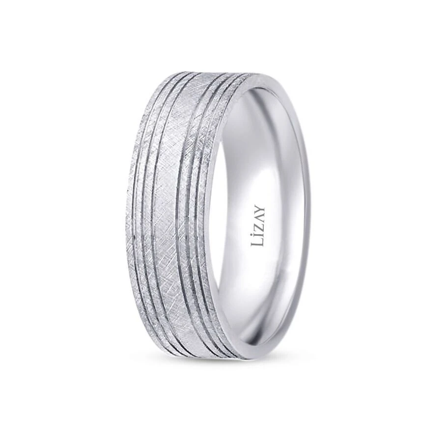 Altın Beyaz Çizgili Alyans - 2