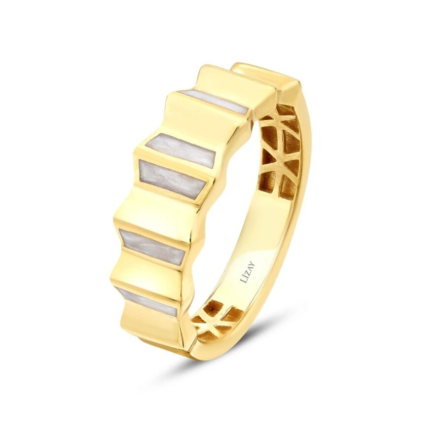 Altın Beyaz Mineli Desenli Trend Yüzük - 2