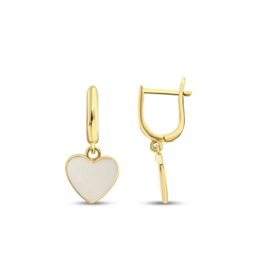 Altın Beyaz Mineli Kalp Küpe - 1