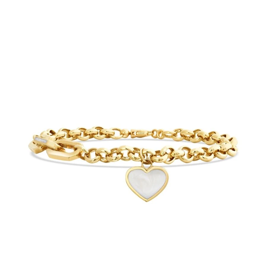 Altın Beyaz Mineli Kalp Zincir Bileklik - 1