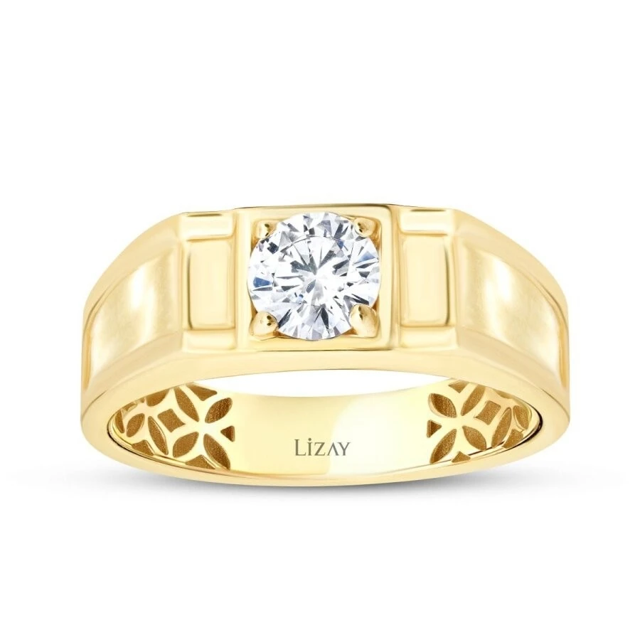 Altın Beyaz Taşlı Erkek Yüzük - 1