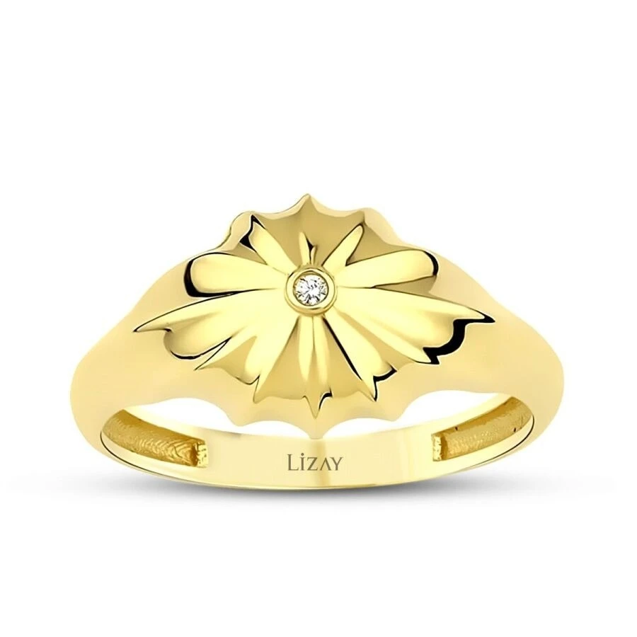Altın Çiçek Desenli Trend Yüzük - 1