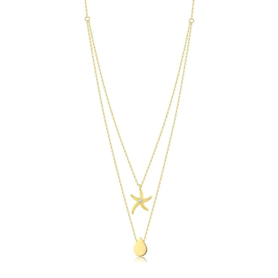 Altın Deniz Yıldızlı Damla Kolye - 1