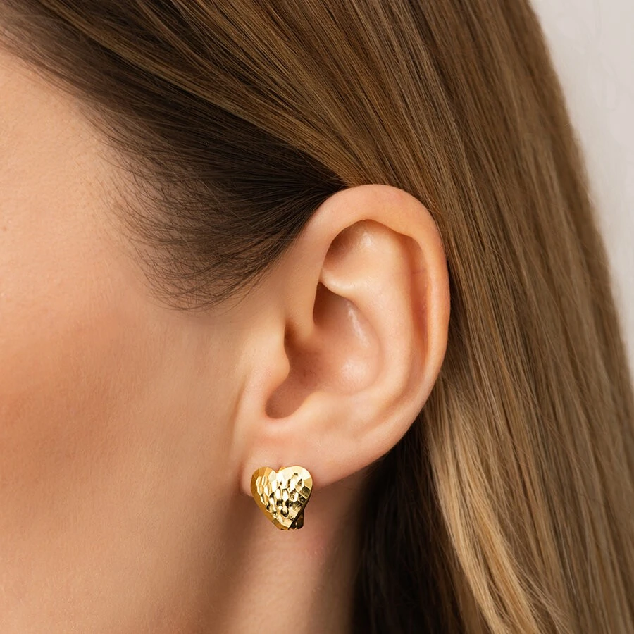 Altın Desenli Kalp Küpe - 3