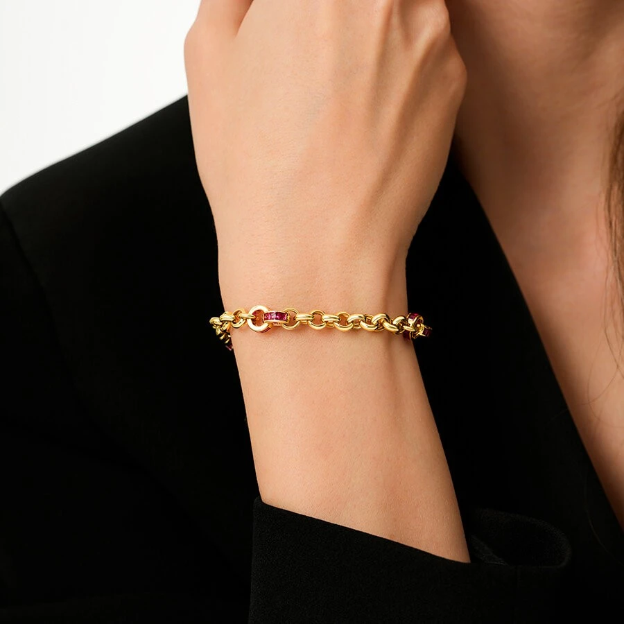 Altın Fuşya Kalın Zincir Bileklik - 3