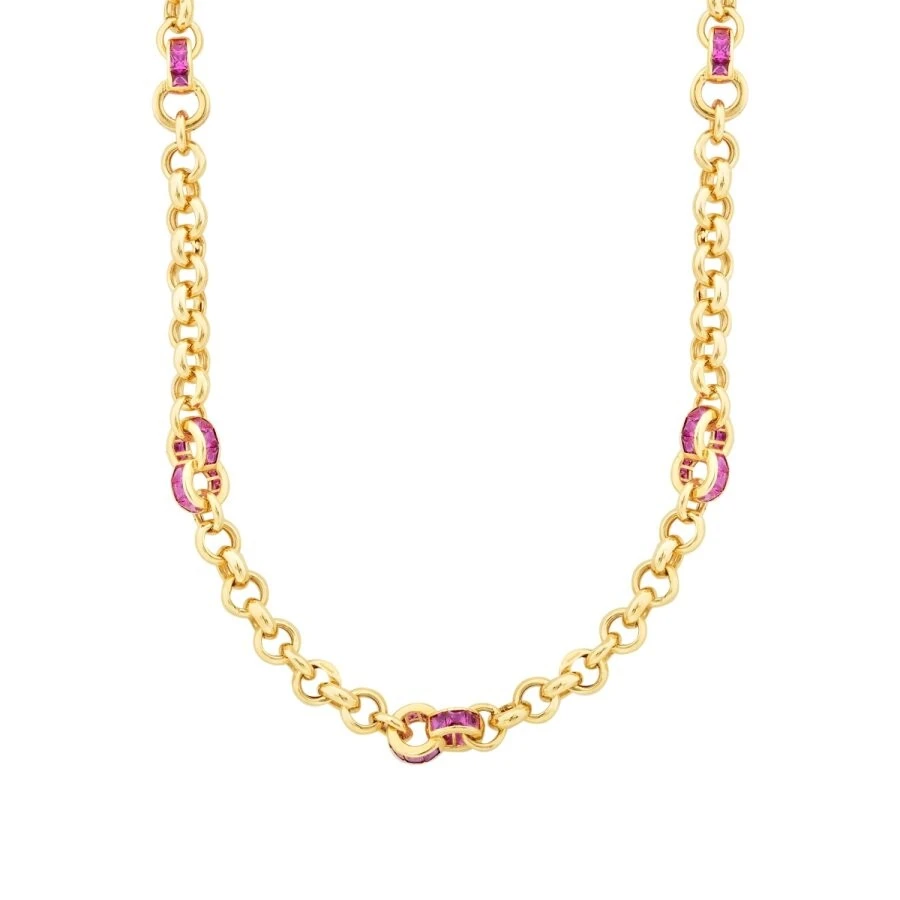Altın Fuşya Kalın Zincir Kolye - 1