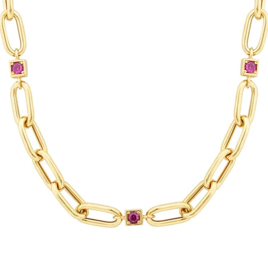 Altın Fuşya Taş Detaylı Zincir Kolye - 2