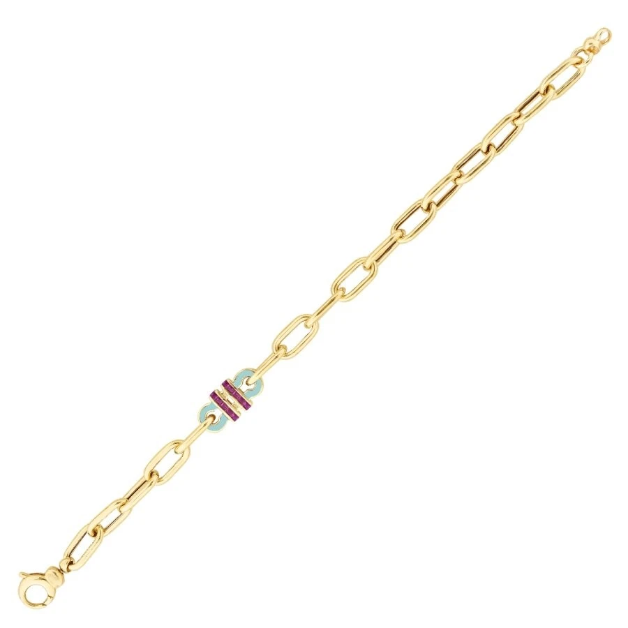 Altın Fuşya Taşlı Trend Zincir Bileklik - 1