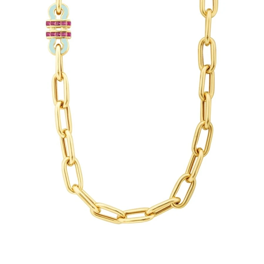 Altın Fuşya Taşlı Trend Zincir Kolye - 2