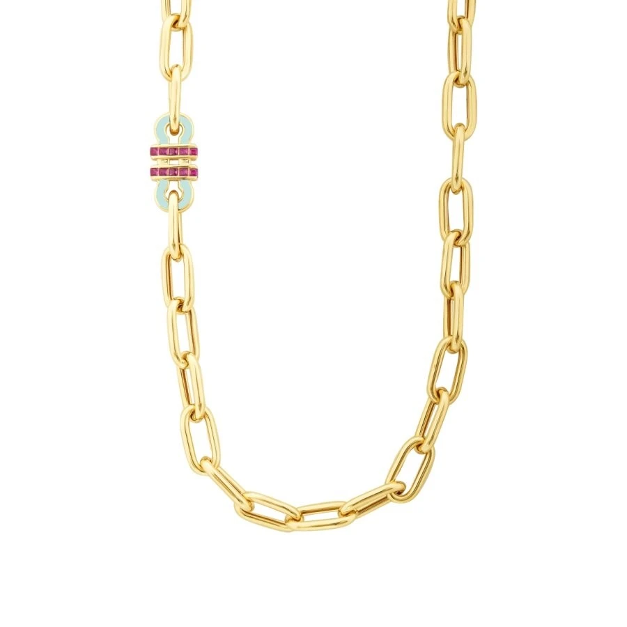 Altın Fuşya Taşlı Trend Zincir Kolye - 1