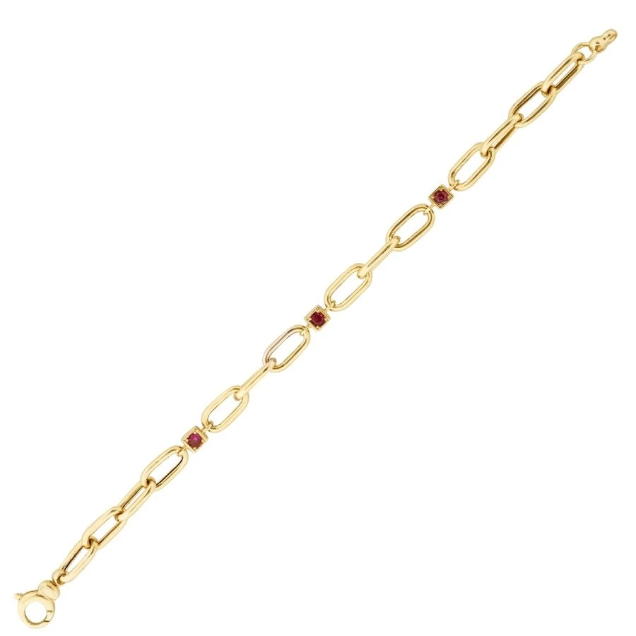 Altın Fuşya Taşlı Zincir Bileklik - 1