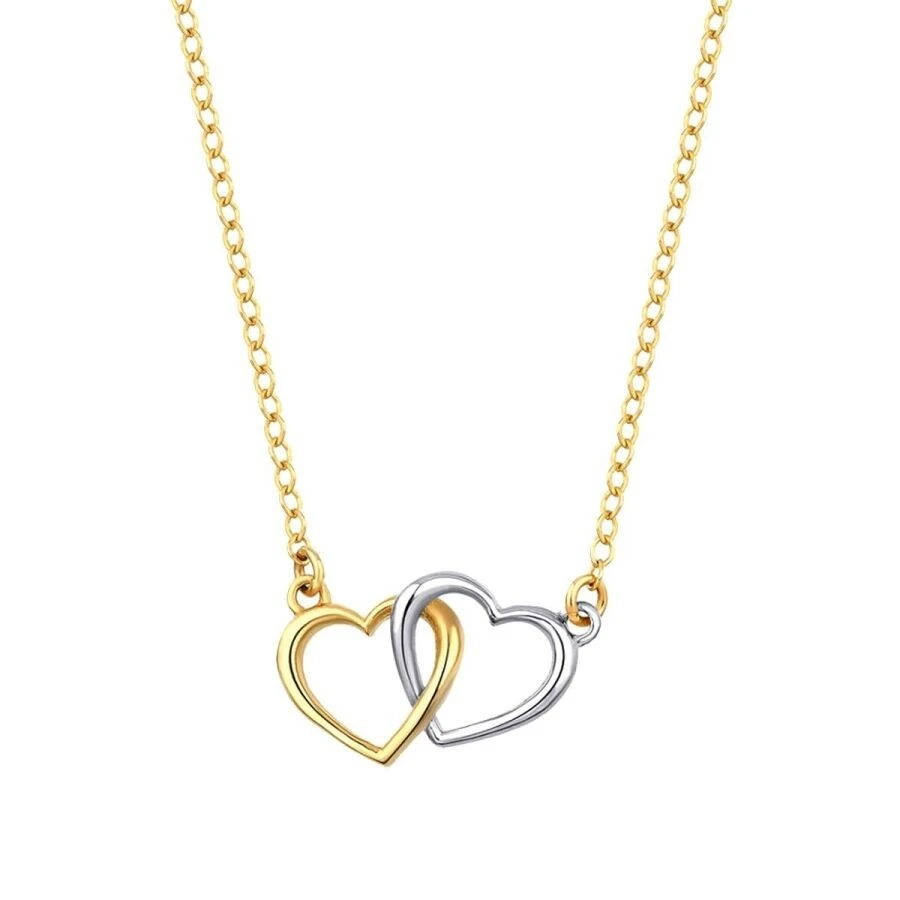 Altın İki Renk Çift Kalp Kolye - 1