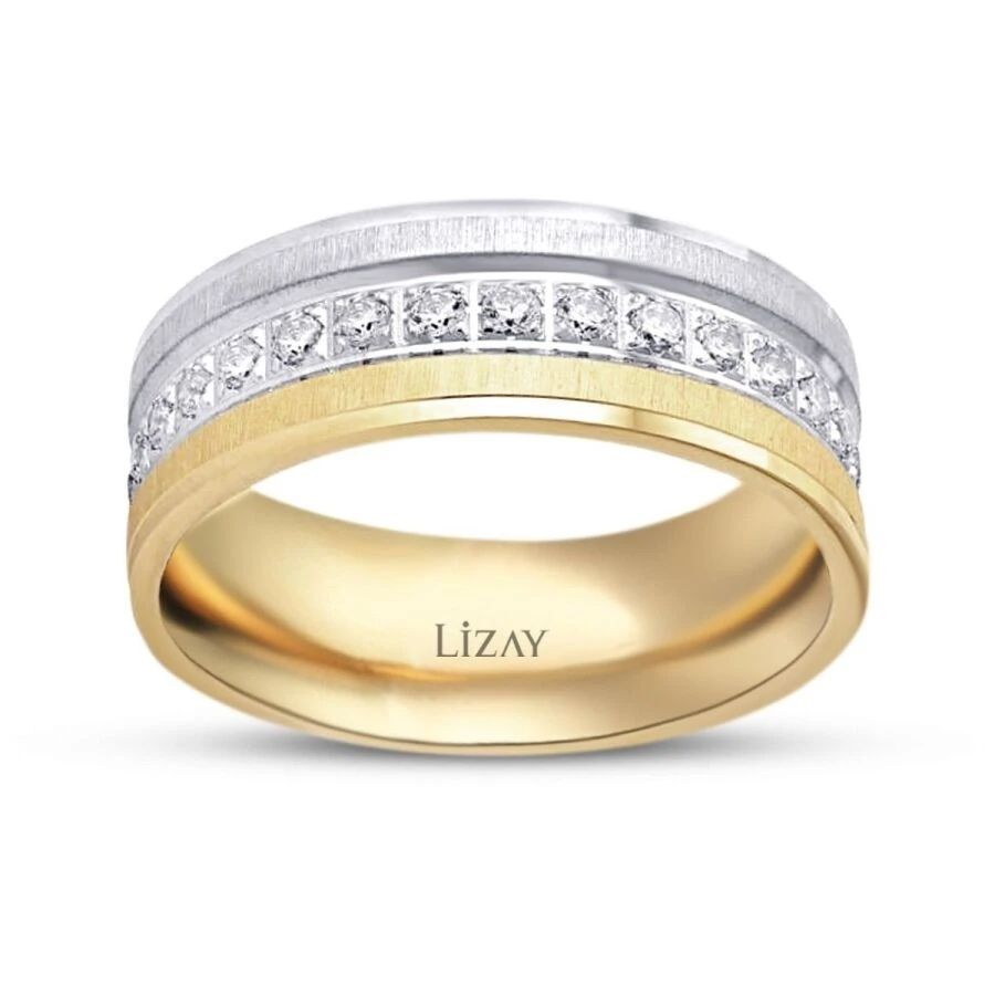 Altın İki Renk Taşlı Alyans - 1