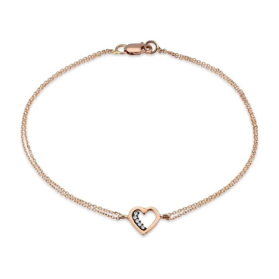 Altın Kalp Taşlı Zincir Bileklik - 1