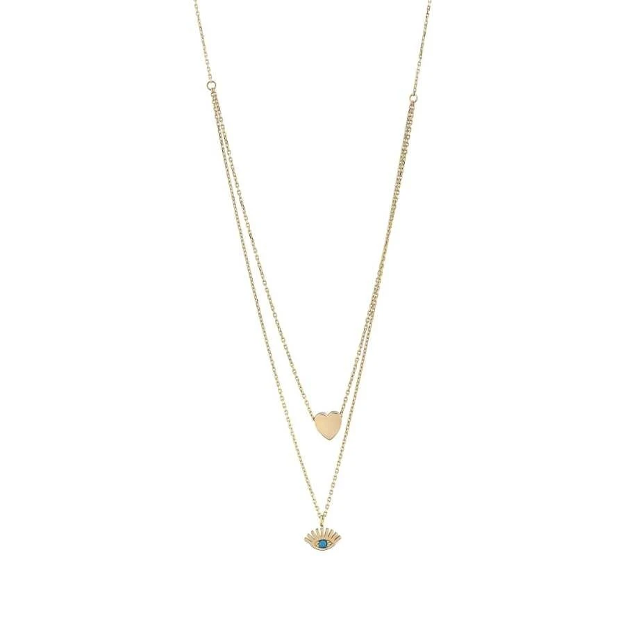 Altın Kalp ve Göz Çift Kolye - 2