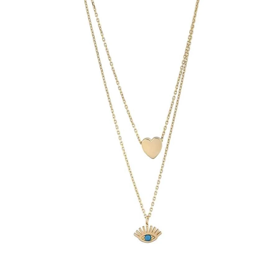 Altın Kalp ve Göz Çift Kolye - 1