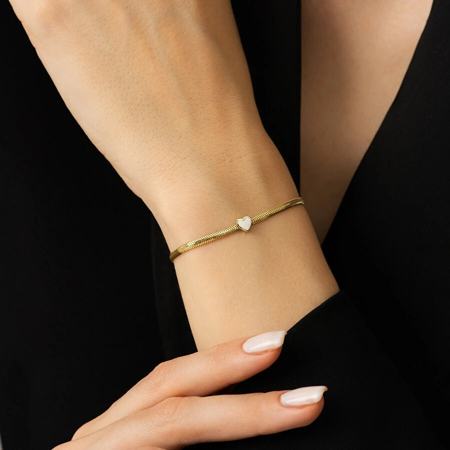 Altın Kalpli Balık Sırtı Zincir Bileklik - 3