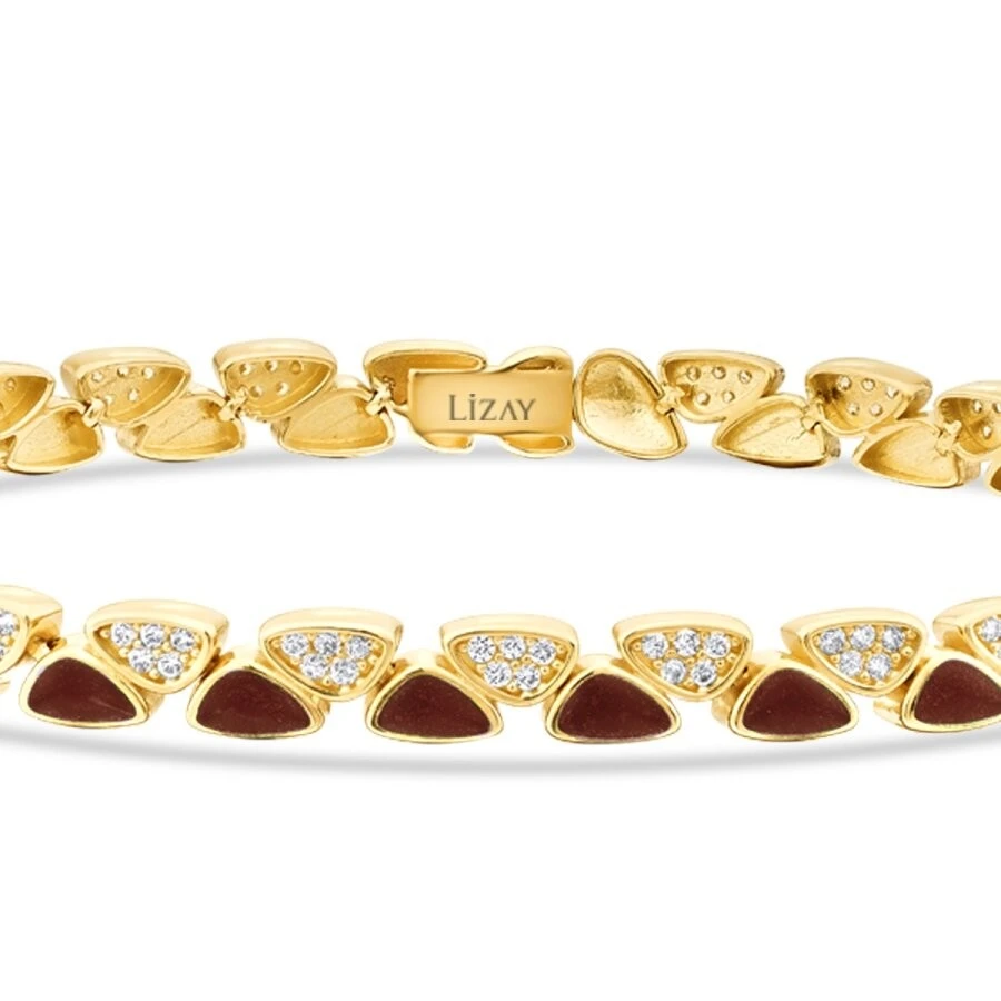 Altın Kızıl Kahve Mineli Taşlı Bileklik - 2