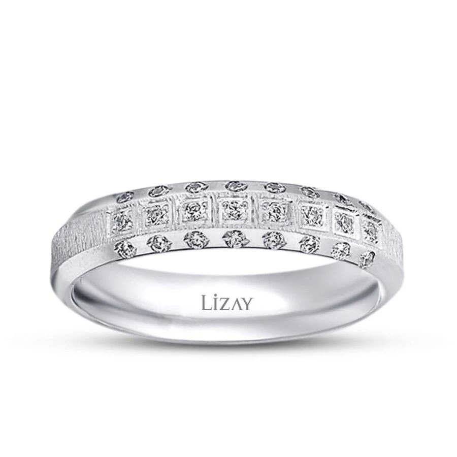 Altın Klasik Taşlı Beyaz Alyans - 1