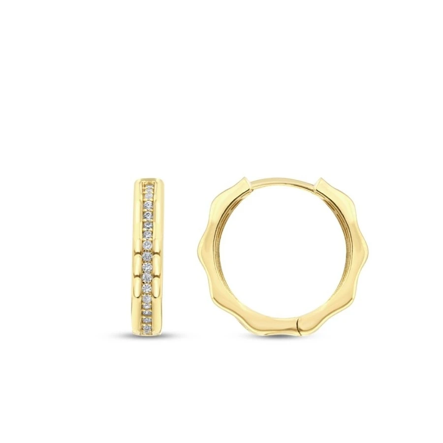 Altın Klasik Taşlı Halka Küpe - 1