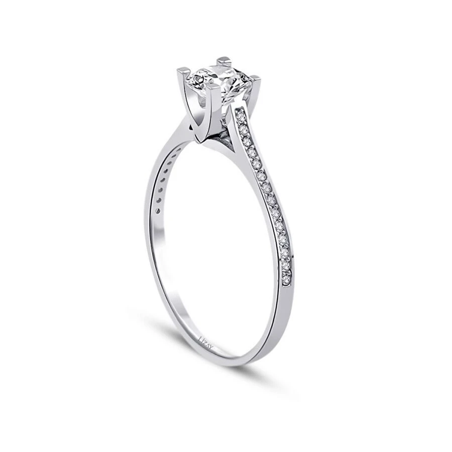 Altın Klasik Yan Taşlı Tektaş Yüzük - 2