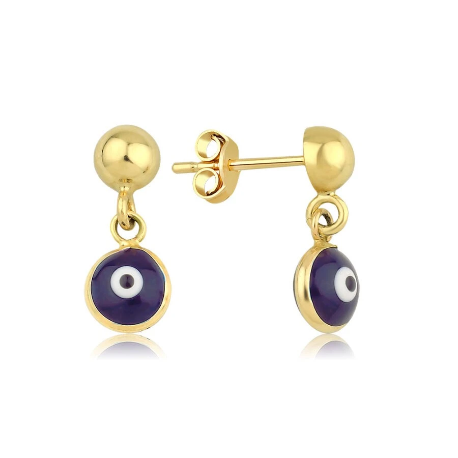 Altın Lacivert Nazar Sallantılı Çocuk Küpe - 1