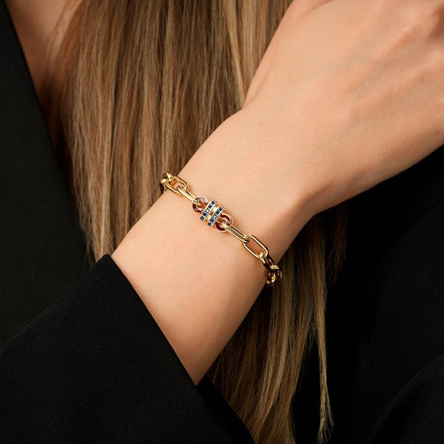 Altın Lacivert Taşlı Trend Zincir Bileklik - 3