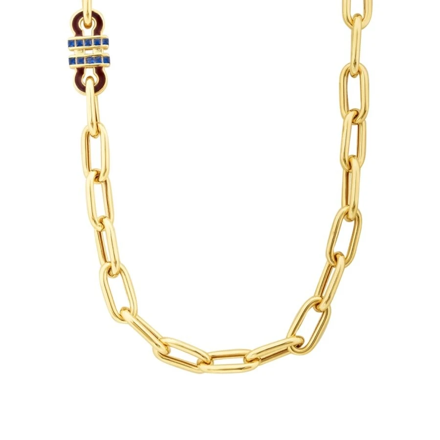 Altın Lacivert Taşlı Trend Zincir Kolye - 2