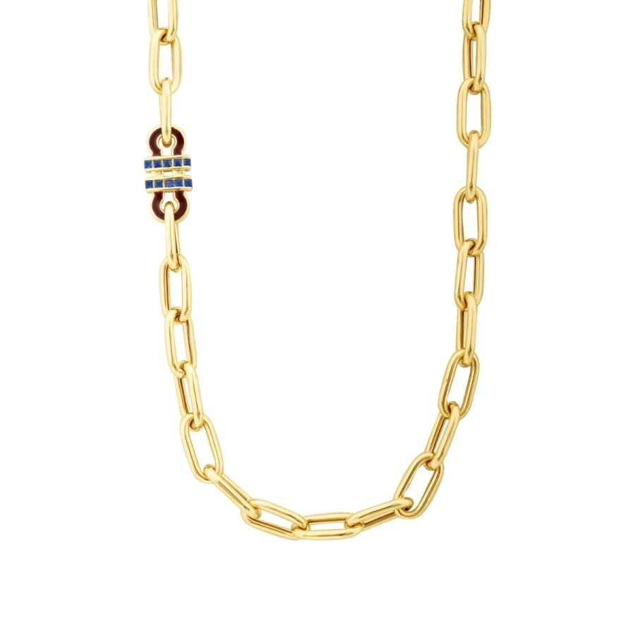 Altın Lacivert Taşlı Trend Zincir Kolye - 1