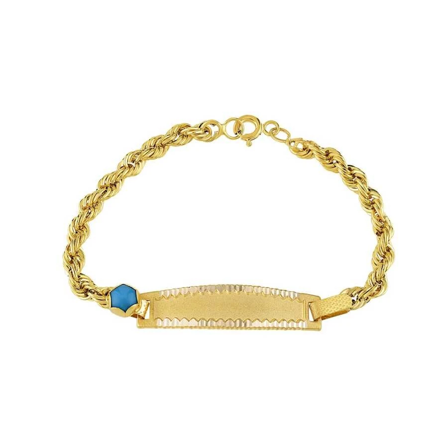 Altın Mavi Hasır Zincirli Çocuk Künye - 1