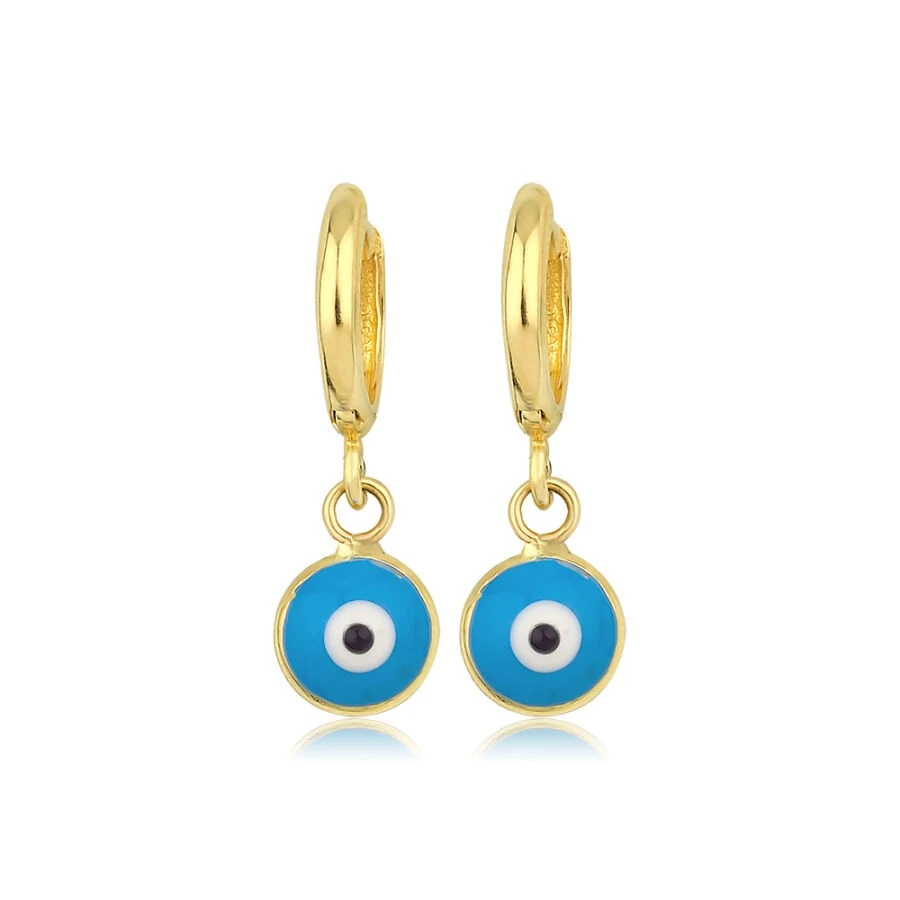 Altın Mavi Nazar Sallantılı Çocuk Küpe - 2