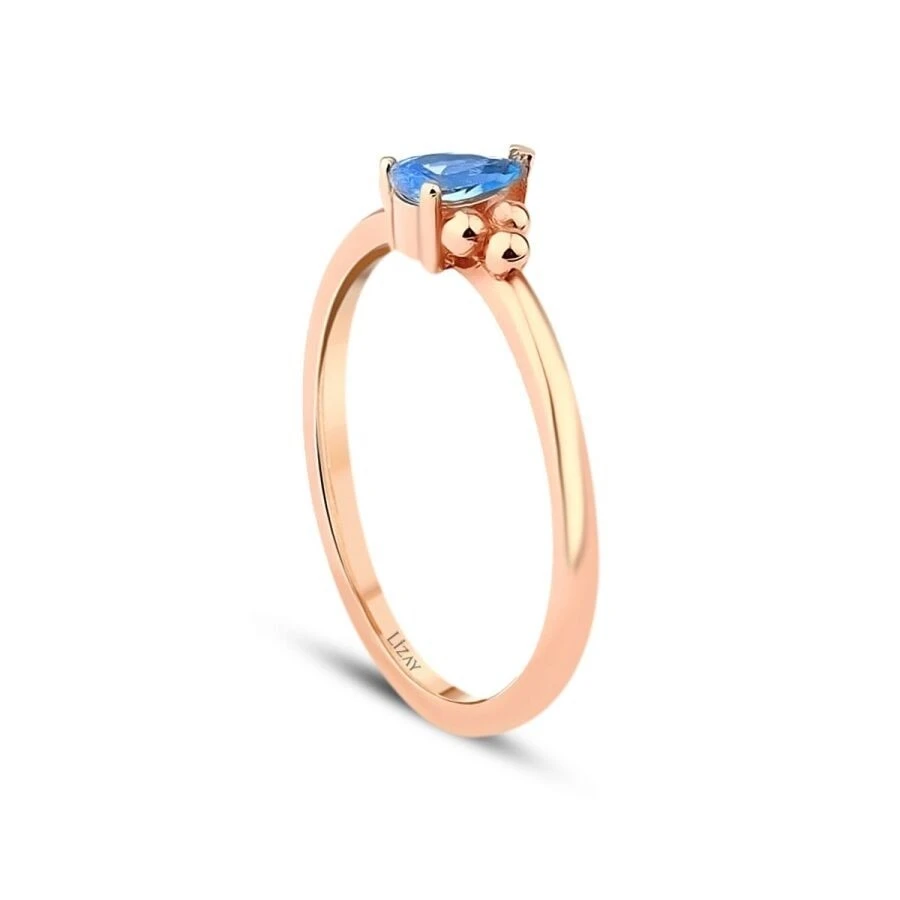 Altın Mavi Taşlı Damla Yüzük - 2