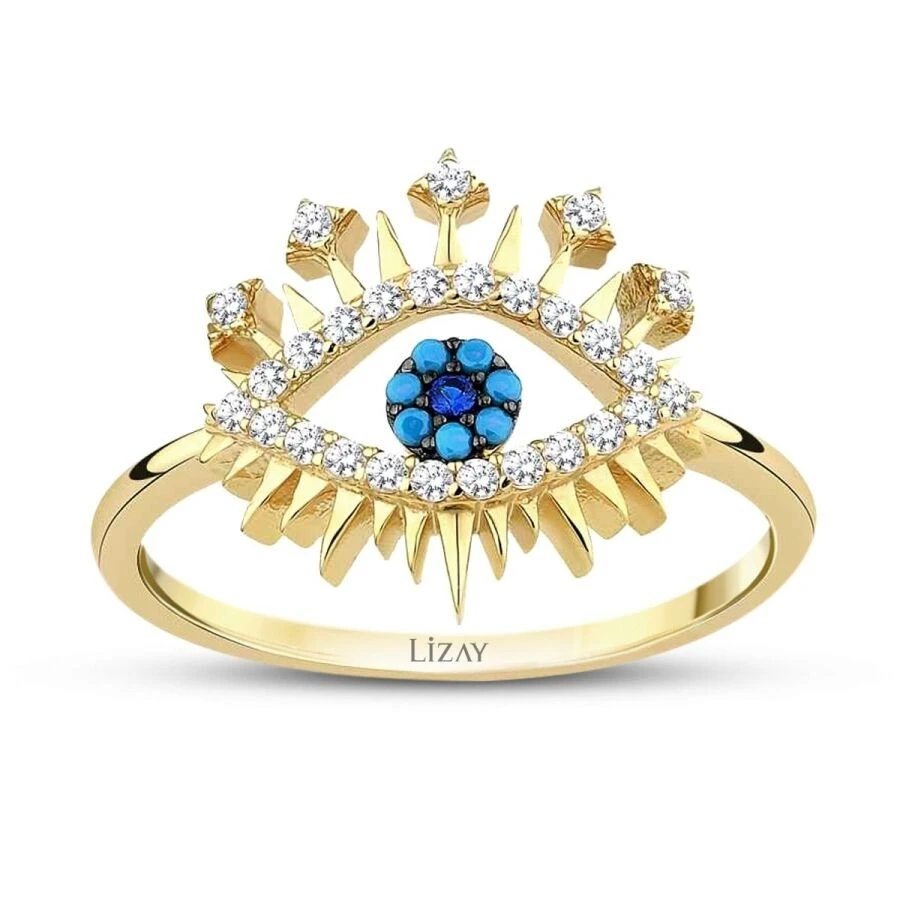 Altın Mavi Taşlı Göz Yüzük - 1
