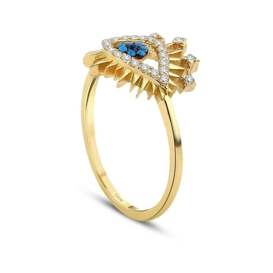 Altın Mavi Taşlı Göz Yüzük - 2