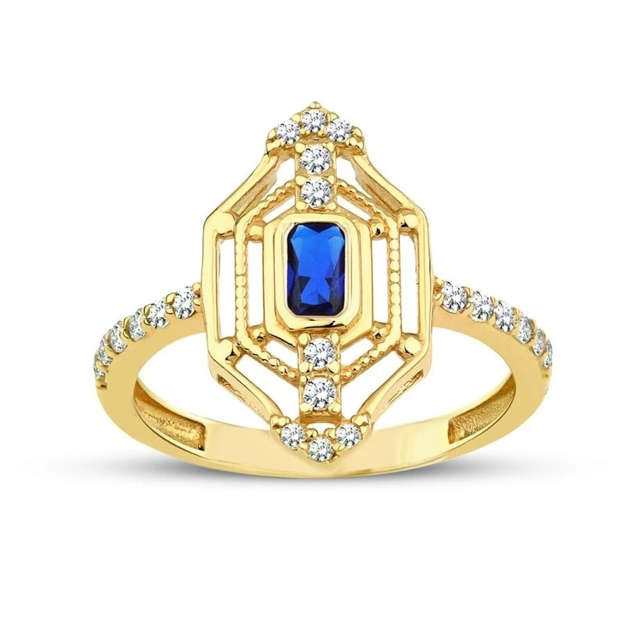 Altın Mavi Taşlı Ok Yüzük - 1