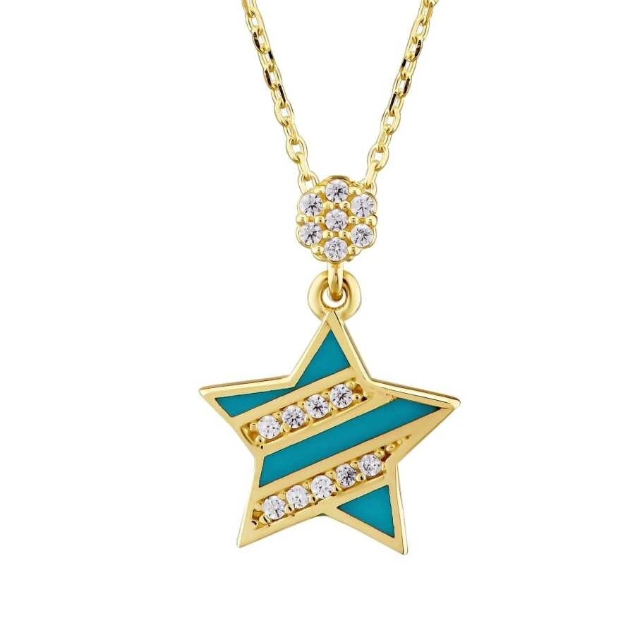 Altın Mavi Yıldız Kolye - 1
