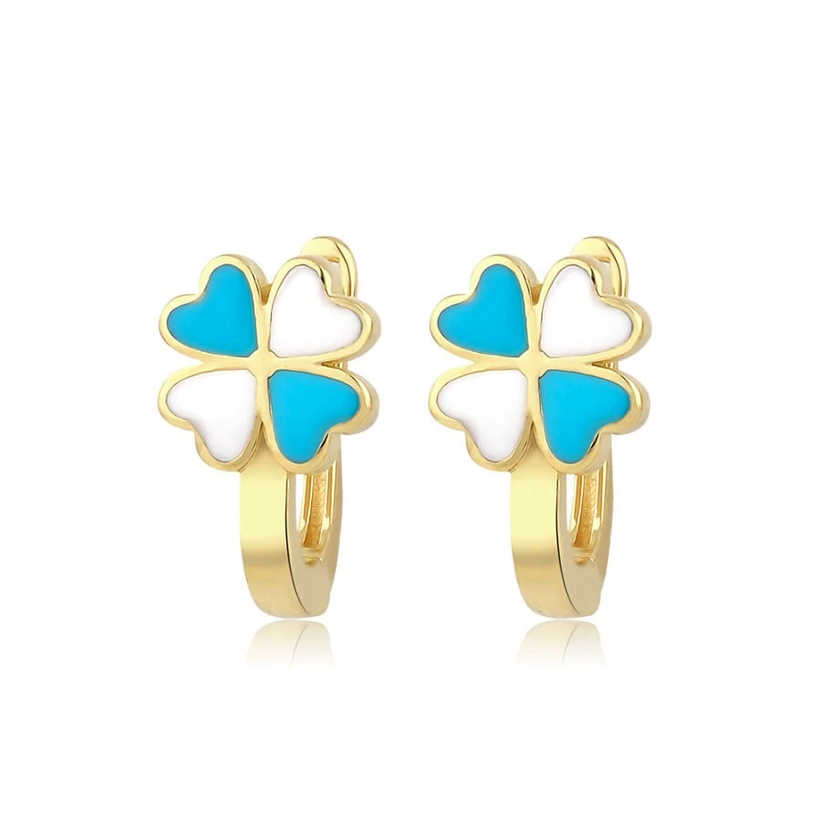 Altın Mavi Yonca Çocuk Küpe - 2