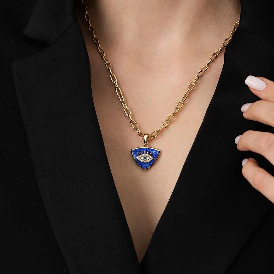 Altın Mineli Göz Madalyon Kolye - 3