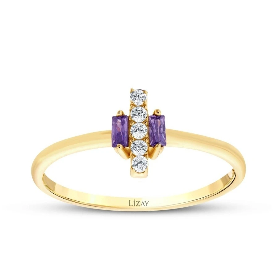 Altın Mor Baget Taşlı Yüzük - 1