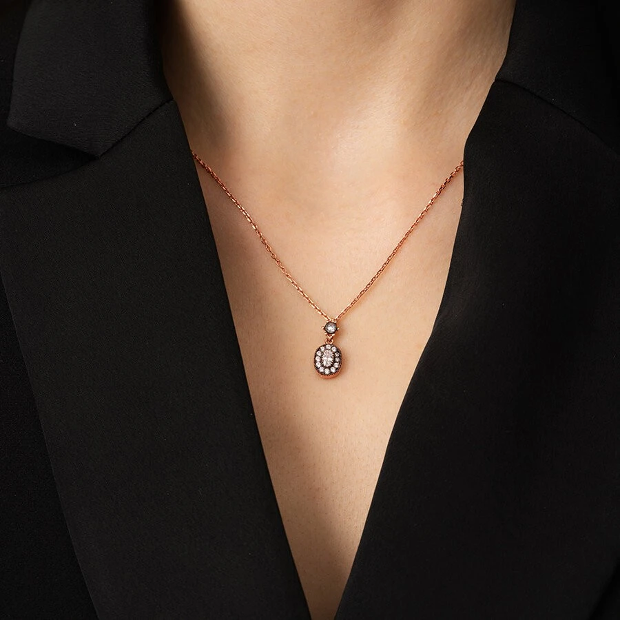 Altın Oval Taşlı Kolye - 3