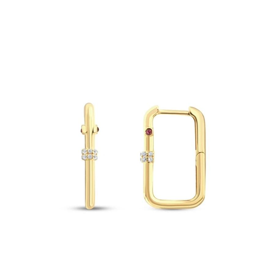 Altın Oval Yan Taşlı Küpe - 1