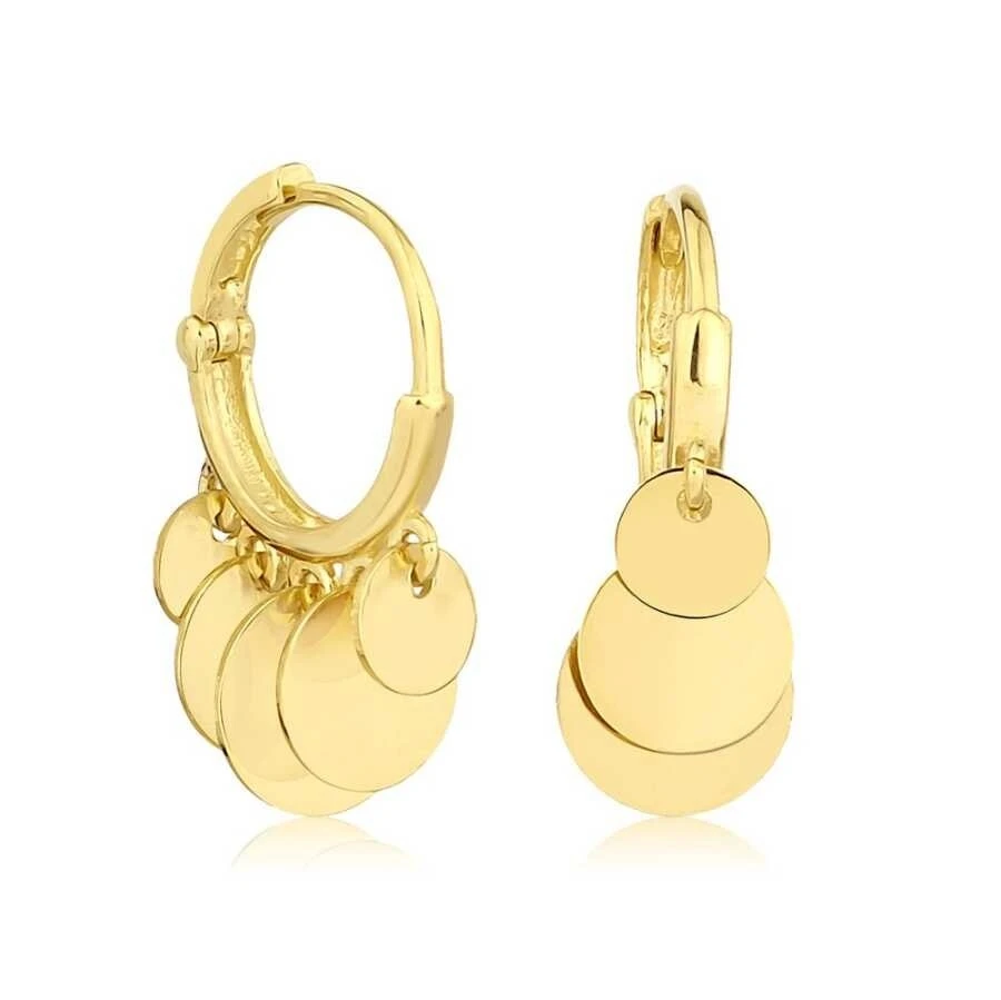 Altın Pul Sarkıntılı Halka Küpe - 1